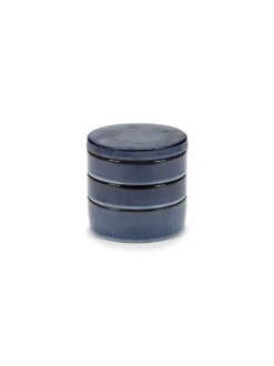 Serax Pure Kommenset Met Deksel ø 14 Cm H 15 Cm Keramiek Dark Blue Glazed 3-delig