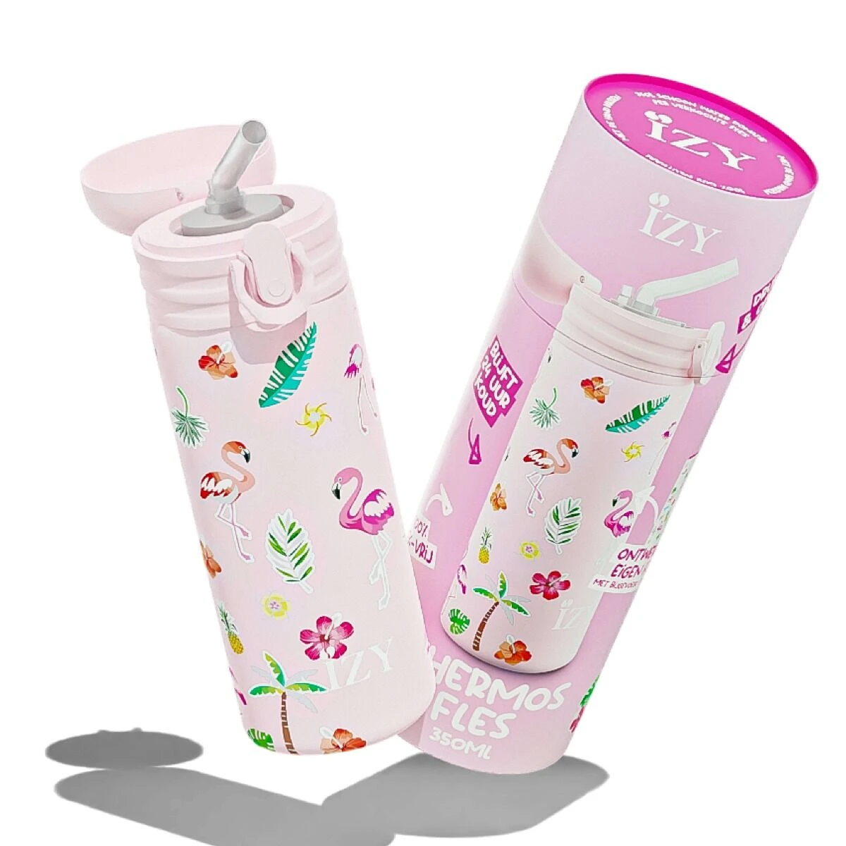 IZY Kids Drinkfles 350 Ml Pink Flamingo Rvs 1 IZY Kids Drinkfles 350 Ml Pink Flamingo Rvs