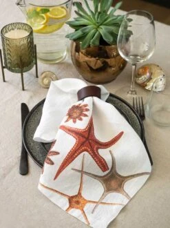 Oldenhof Sea Animals Servet 45 X 45 Cm Linnen 6 Stuks -Beste Keukenproducten Winkel linoroom napkins sea animals vertical lr17